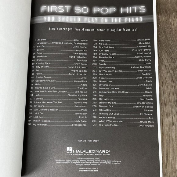 First 50 Pop Hits You Should Play on the Piano Hal Leonard Easy Piano - Picture 5 of 5